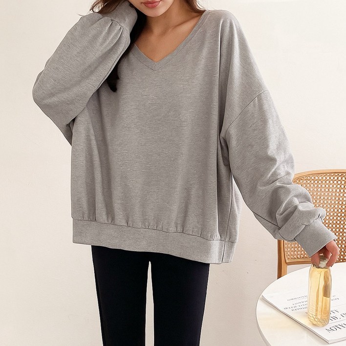 러브포텐 오버핏 여성 브이 맨투맨 5XL 5599까지 빅사이즈 브이넥 긴발티셔츠 오버사이즈