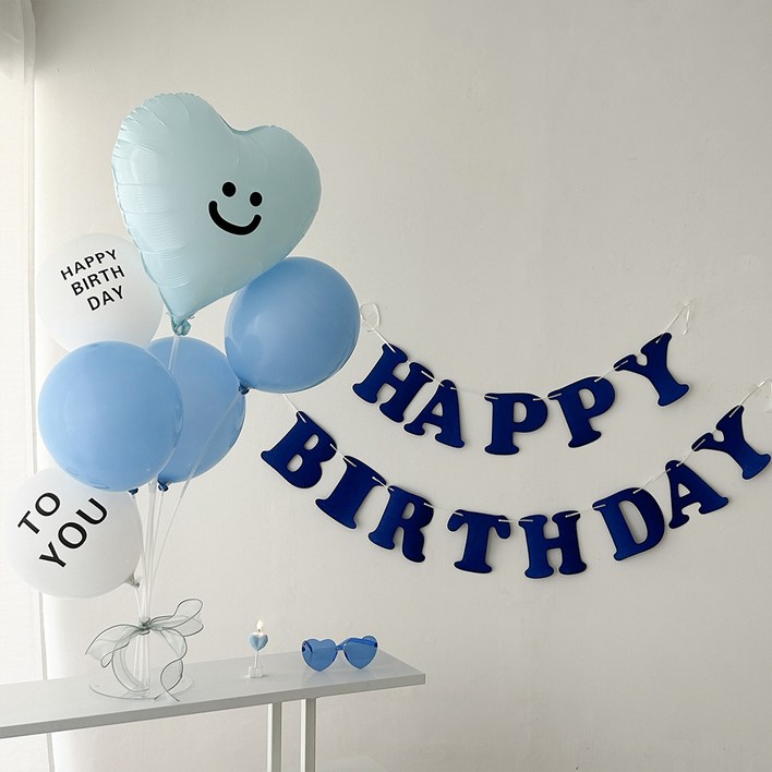 하피블리 생일가랜드 생일파티 용품 세트, 생일가랜드블루 하피블리 생일가랜드 생일파티 용품 세트, 생일가랜드블루