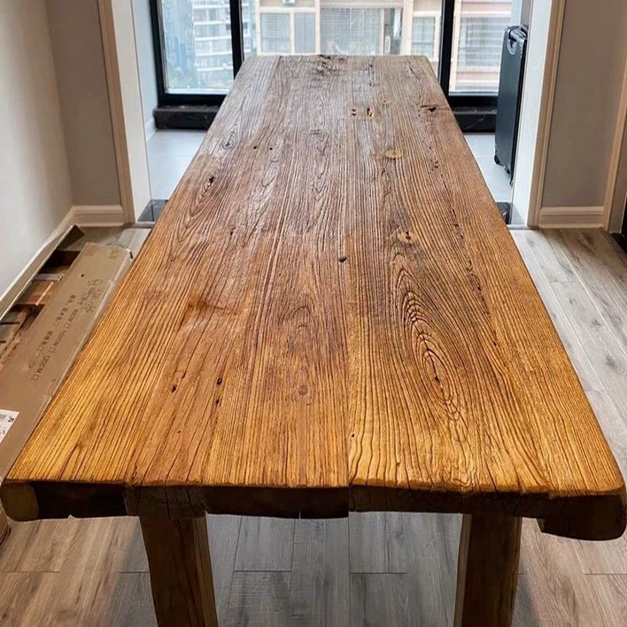 복고풍 고재 테이블 통원목 카페 레트로 슬랩 책상 가구 다이닝 식당