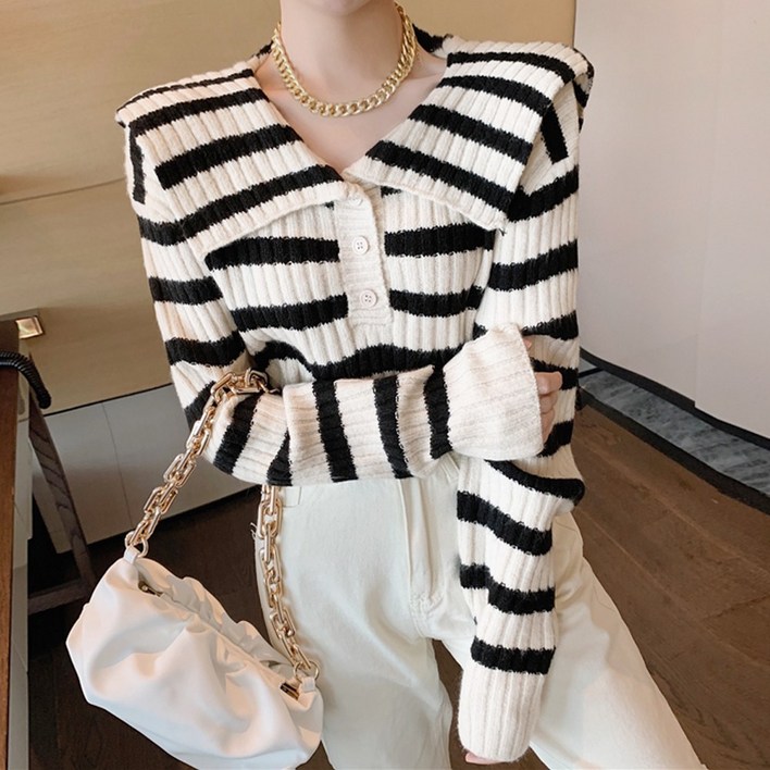 메이킹유 스웨터 빅카라 스트라이프 데일리룩 간절기 9309베이플니트