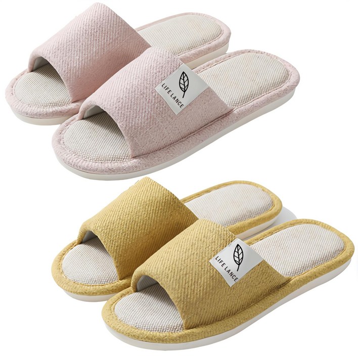 라이프란스 프리미엄 린넨 거실화 2종 세트, 핑크  옐로우, 1세트