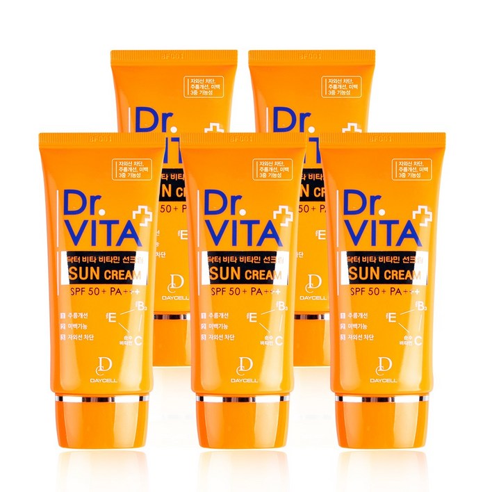닥터비타 미백 주름개선 자외선 차단 3중 기능성 비타민 선크림 (SPF50+ / PA+++), 50g, 5개 - 투데이밈