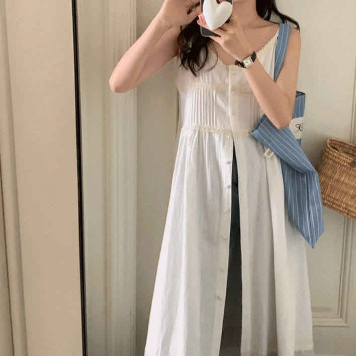 스테디 나시 롱 원피스 레이어드원피스 레이스 뷔스티에 빅사이즈 여름 롱원피스 여성