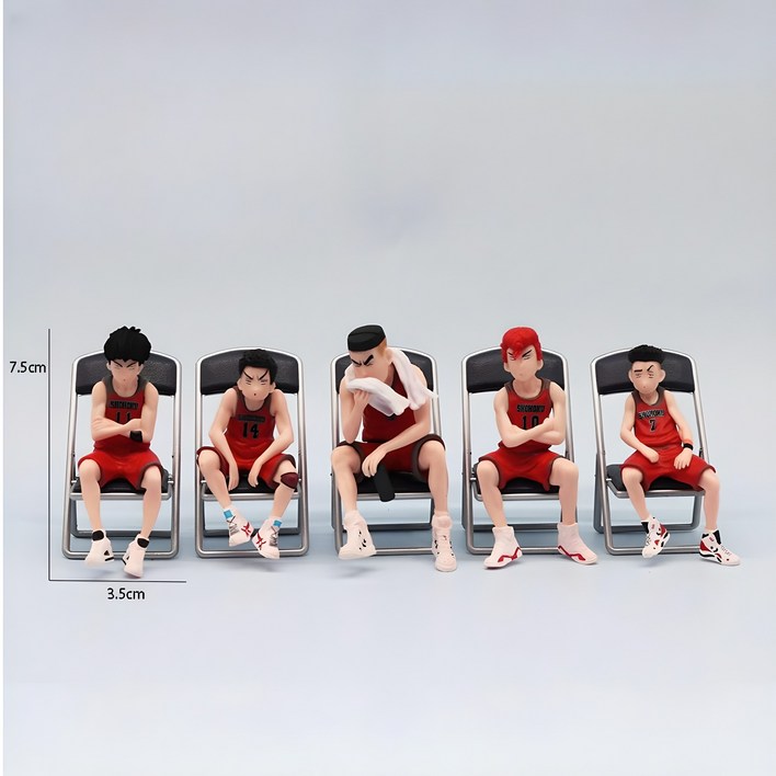 슬램덩크 5종세트 주차번호판 선수복 피규어세트차량용 전화번호 핸드폰번호 알림 인테리어용 강백호 서태웅 채치수 정대만 송태섭 피규어 세트, 1세트, 의자 슬랭덩크매트없음