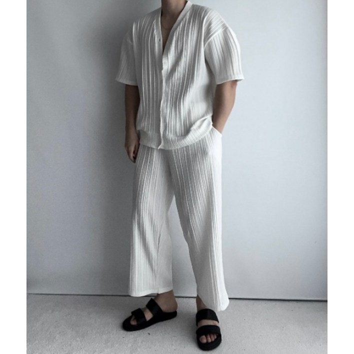 플리츠 와이드크롭바지 남자 여름 바캉스룩