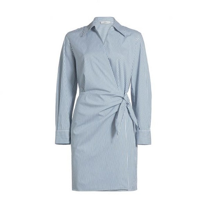 빈스 퓨로 스트라이프 랩 원피스 블루 오프화이트 여성