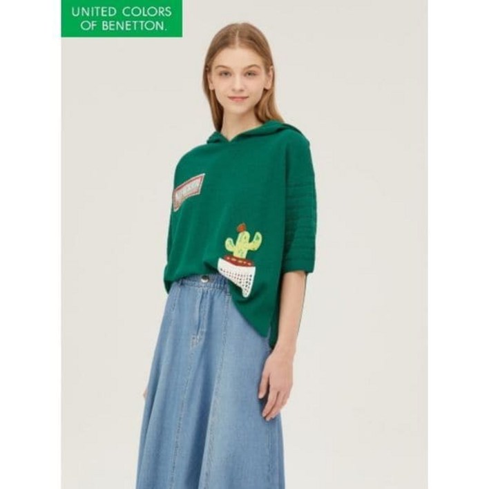 베네통 여성 니트 데일리 심플 코디아이템 소매 조직 변형 후드 BAKPB1531TQICDH1604605