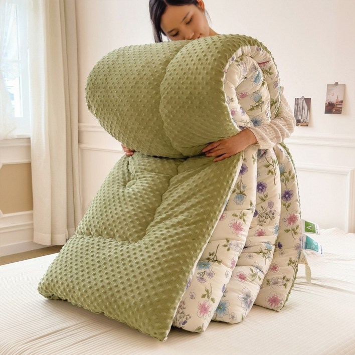 SeekFun 겨울 이불 극세사 꽃무늬 방한 두꺼운 가정용 캐시미어 부드러운 사계절 차렵이불