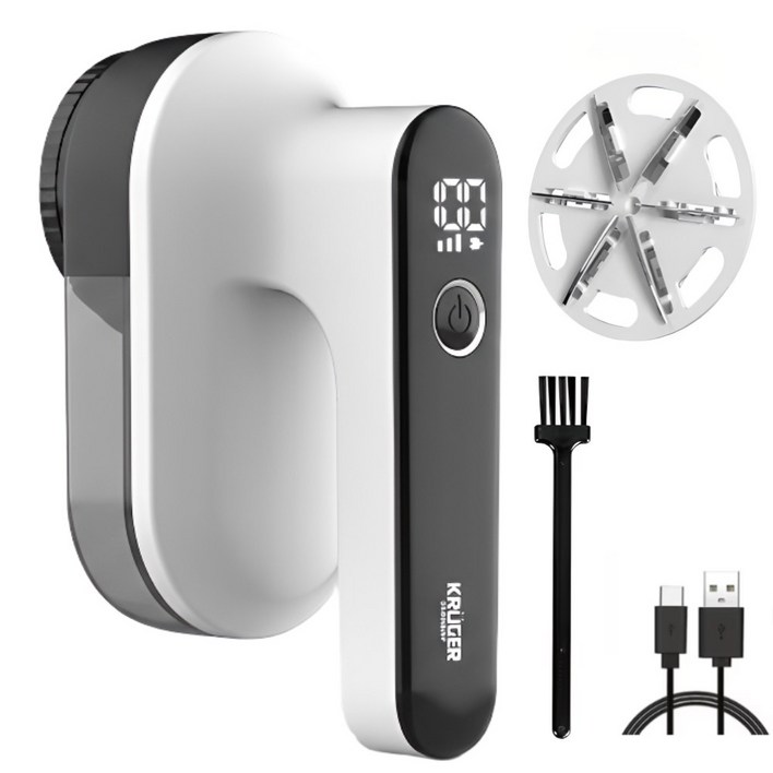 크루거 세탁소용 6중 충전식 대용량 LED 보풀제거기, 프리미엄 화이트블랙, KRLR-1329