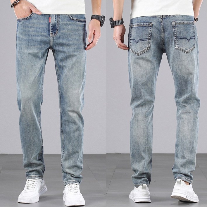 남성 일자청바지 스판 슬림핏 워싱데님팬츠 T696