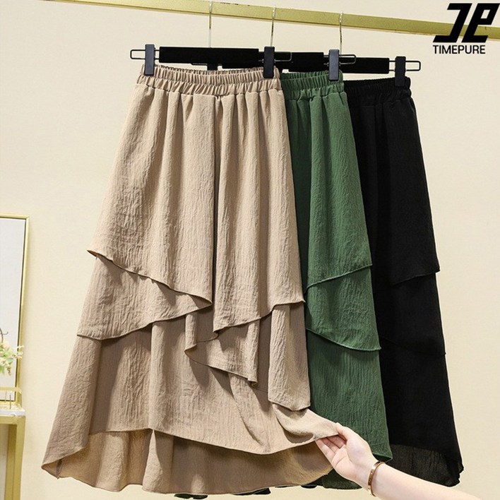 가을 패션 분위기 캐주얼 편안 넉넉한 질감 롱 스커트 예술적 디자인감 불규칙 숙녀 트렌디 고급 질감 하의 스커트 큰 사이즈 여성 의류 빅사이즈 111 3장입
