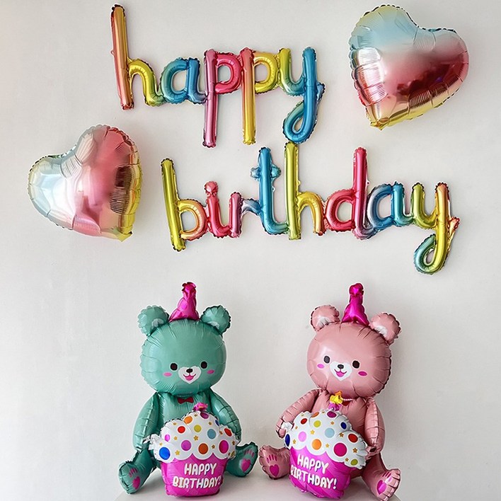 하피블리 컵케이크 곰돌이 풍선 가랜드 생일 파티 용품 세트, 오로라곰돌이세트