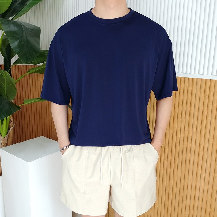 로니제이 남자 여름 오버핏 시원한 아이스 쿨링 스판 기능성티 반팔 티셔츠