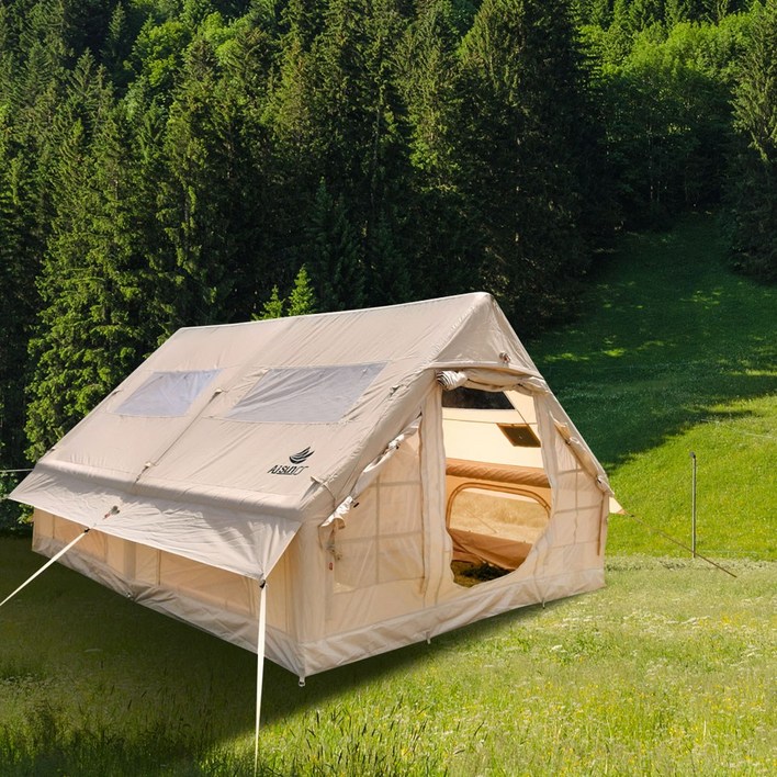아이순스 에어텐트 12 천창모델 옥스퍼드 재질 캠핑텐트 풀세트 리빙쉘텐 에어텐트 5-6인용, 베이지 12