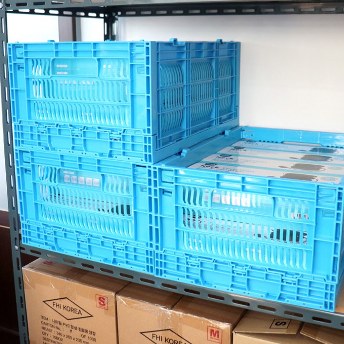 휴크래프트 물류용 접이식 폴딩박스 28L 창고 마트 공장 적층 공간활용 운반, 1개, 블루 플라스틱박스