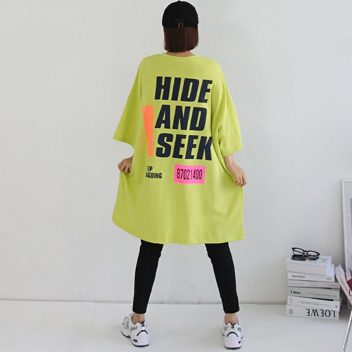 애플망고샵 하이드 여성 빅사이즈 오버핏 롱반팔티셔츠