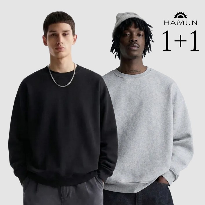 [1 + 1] 하믄 남자 오버핏 긴팔 맨투맨 티셔츠 세트