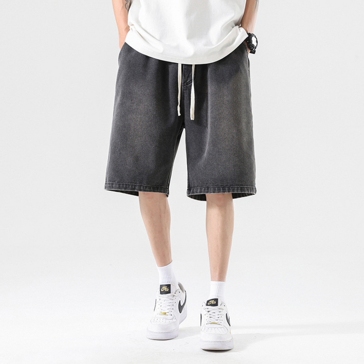 스탠다드 밴딩 와이드 5부 청반바지