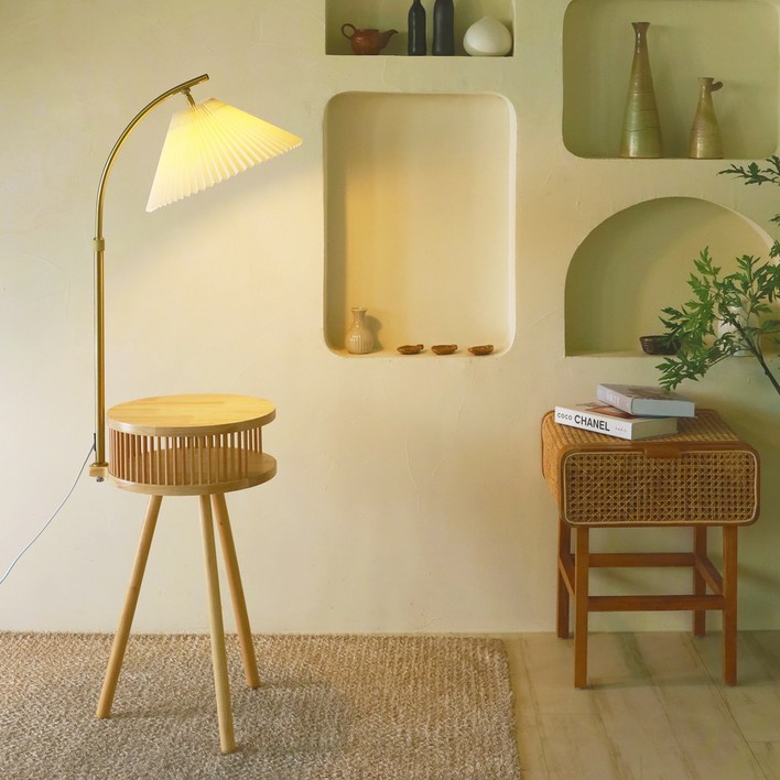 비나 우드 테이블 장스탠드, 내츄럴[스마트전구증정]