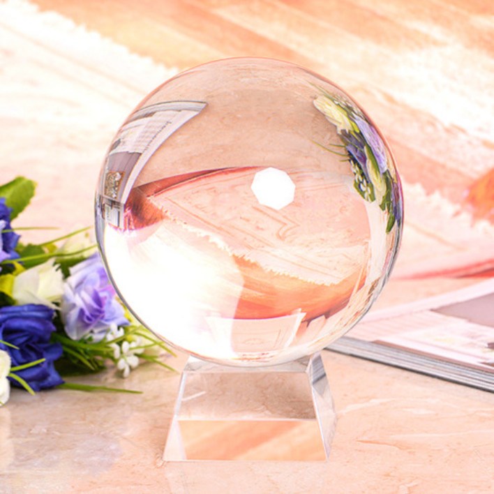 행운공방 풍수지리 크리스탈 수정 유리구슬 K9급 장식 소품 오브제 유리받침 고급 융 증정