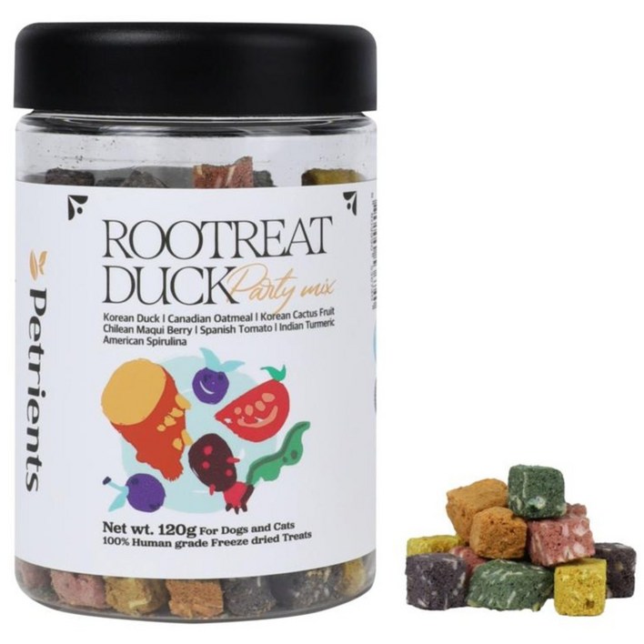 펫트리언츠 반려동물 루트릿덕 오리 동결건조 간식 생 야채 과일 토핑 식이섬유 트릿, 1개, 120g, 파티믹스 (마키베리/백년초/스피루리나/강황/토마토)