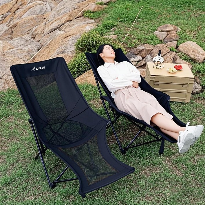 AORAN 캠핑의자 11 접이식 각도조절 경량 무중력의자, 2개, 흑백 이중 통풍망