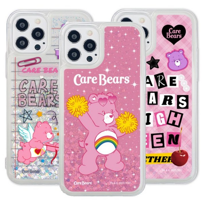C정품 케어베어 하이틴 글리터 젤리 폰 케이스 아이폰 14 플러스 프로 13 미니 프로 맥스 12 11 SE3 SE2 8 7 아이폰케이스