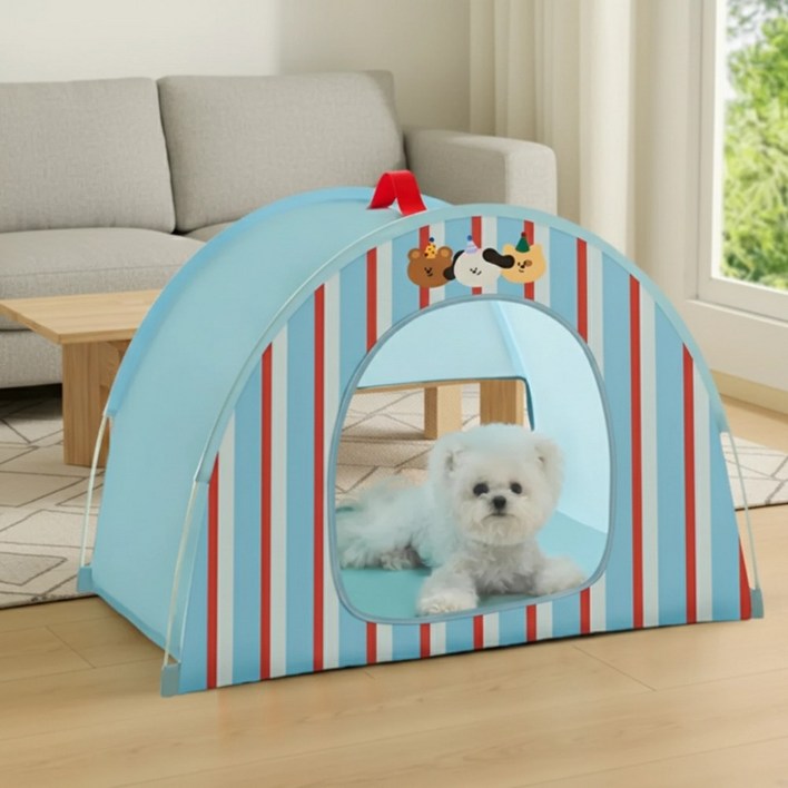 Tinduo 텐트하우스 강아지 고양이방 사계절 통풍이 잘되고 넓은 공간, 1개, 블루 스트라이프