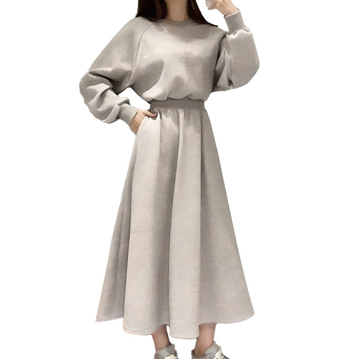 제이지나 여성 허리 밴딩 긴팔 데일리 롱 원피스 1P