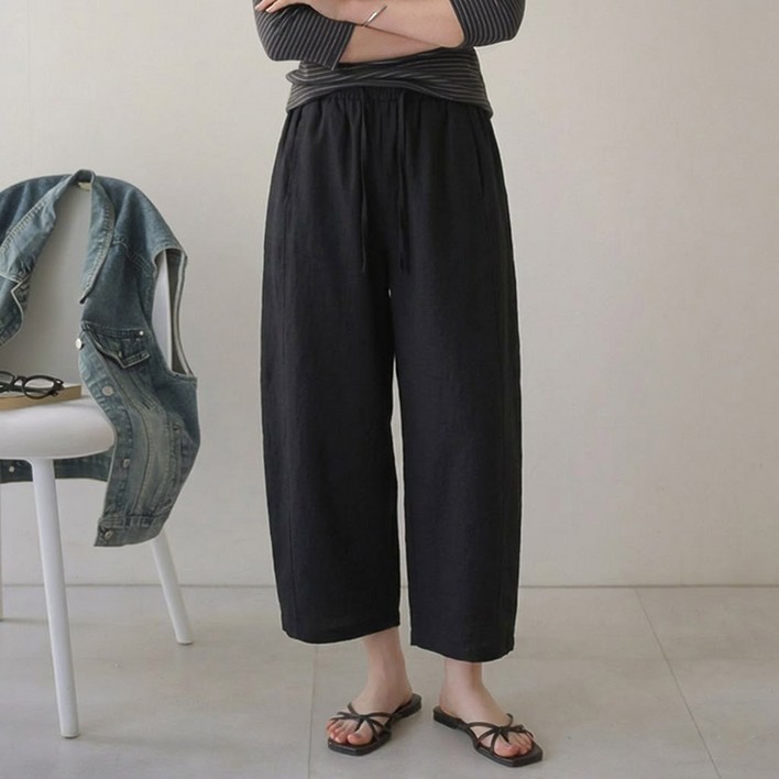 데일리앤 이글 여성 벌룬 아방 커브드 배기 밴딩 면 팬츠 봄 빅사이즈 와이드 9부