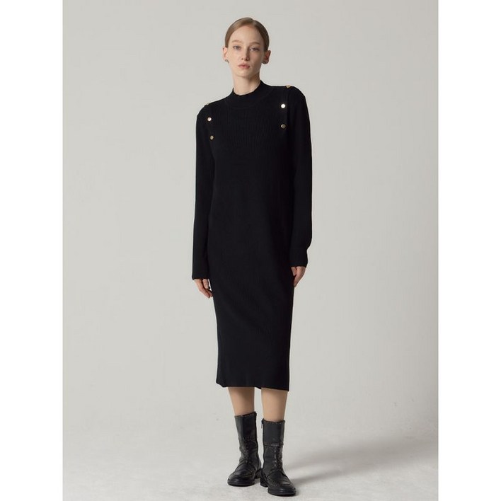 오조크 숄더 버튼 디테일 모크넥 니트 원피스 택가격 118000원