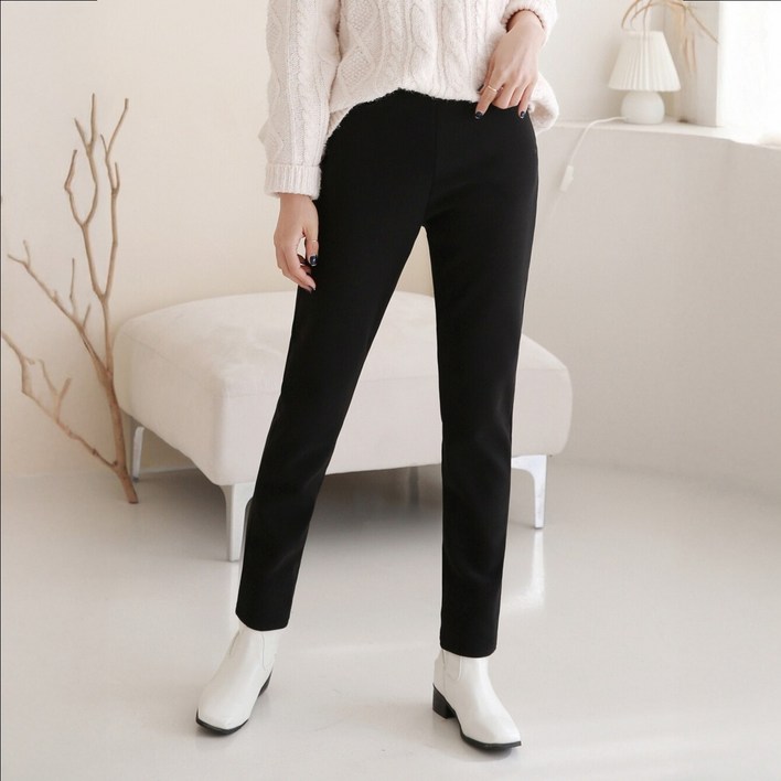 여성 겨울 기모 스판 슬림 일자 밴딩 바지 늦가을부터 초봄 5599
