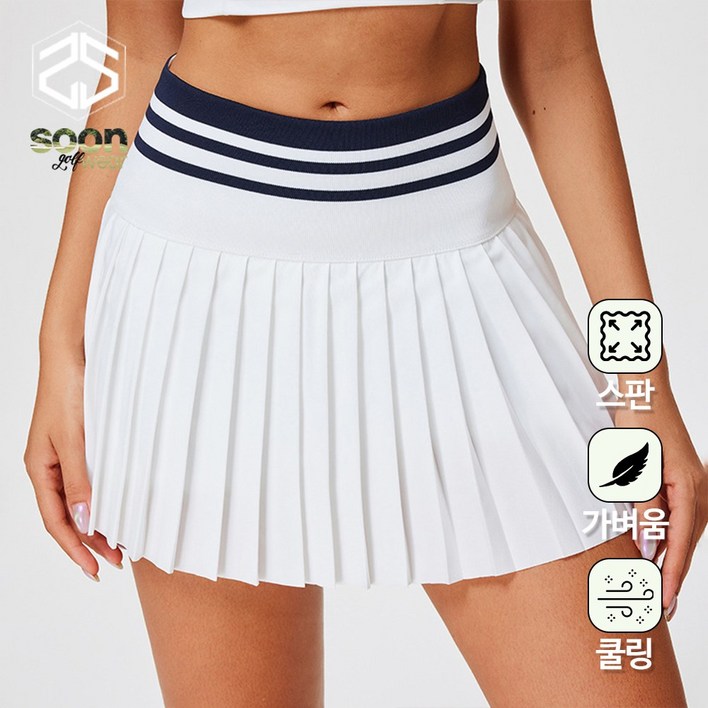 순이야 C.여성 스판 배색밴딩 플리츠 골프 스커트 테니스복 반바지 안감