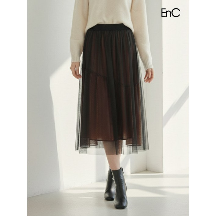 ENC레이어드 샤 스커트 ENWH14C88W