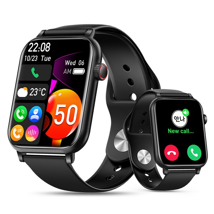 LifeSync 스마트워치 원격 촬영 통화가능 대화면 한글판, GPS + 블루투스 스마트밴드, GPS + 블루투스, 45mm, 블랙