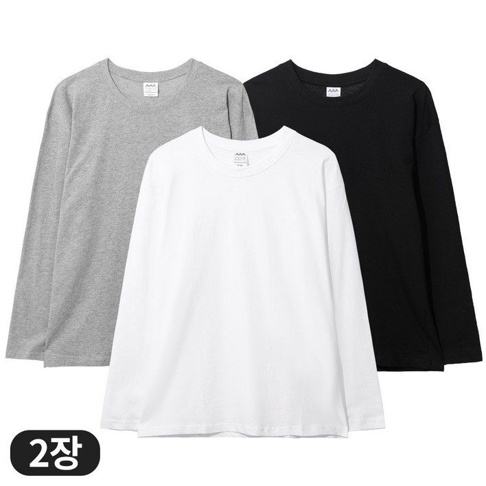 아소트 [1+1] 순면 100% 남녀공용 이너웨어 30수 라운드 긴팔 티셔츠