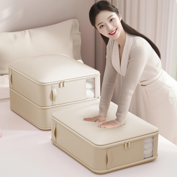 한평한뼘 이분의일 이불 압축 파우치 고급형 특대형, 2개, 크림