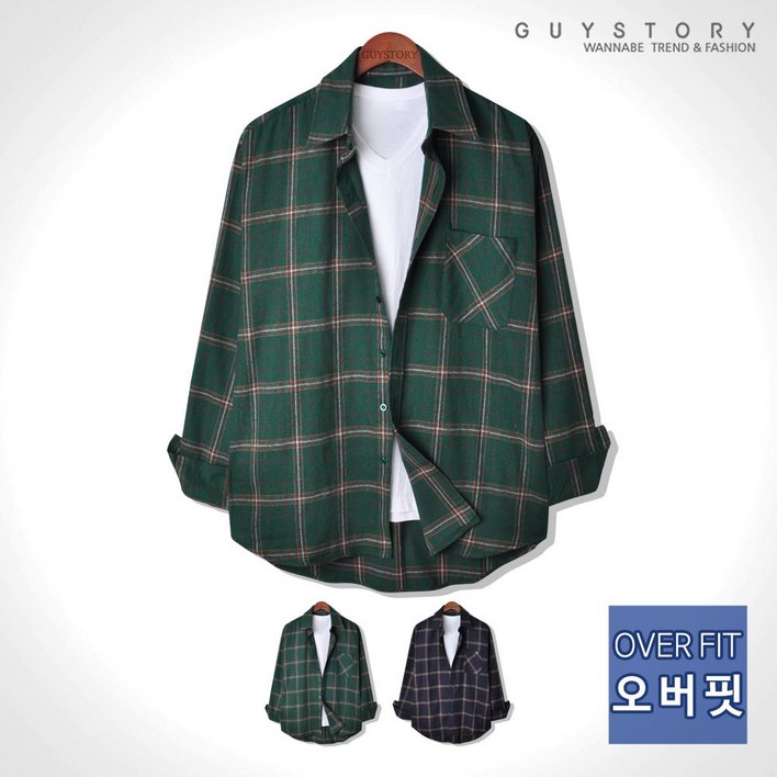 가이스토리 남성용 밴텀 오버핏 체크셔츠