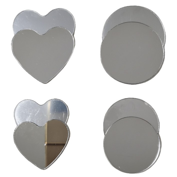 LORIA 나만의 미니 손거울 다용도 미니 스티커 거울 세트, 하트+동그라미, 8개