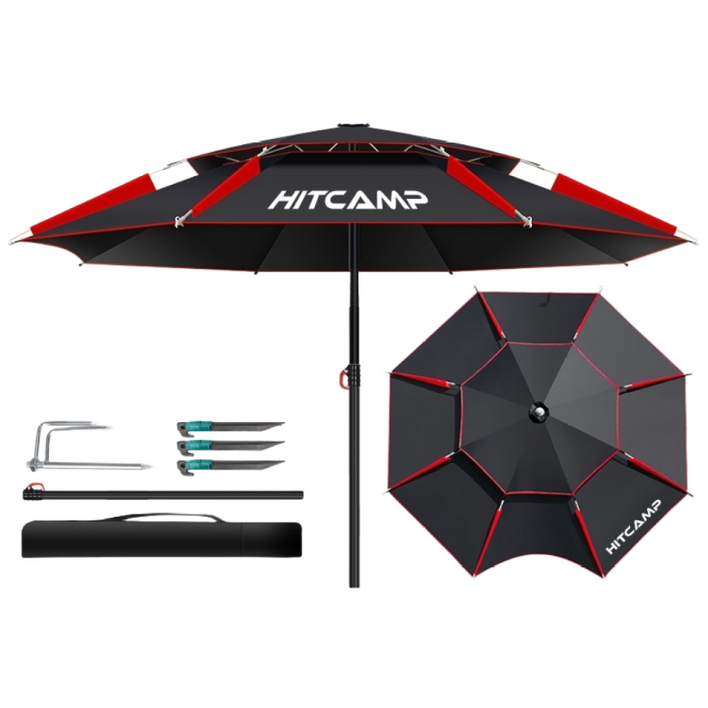 4중코팅암막 민물 낚시파라솔 47인치 52인치 캠핑 캠낚, 레드블랙 일반형일반코팅심실링X