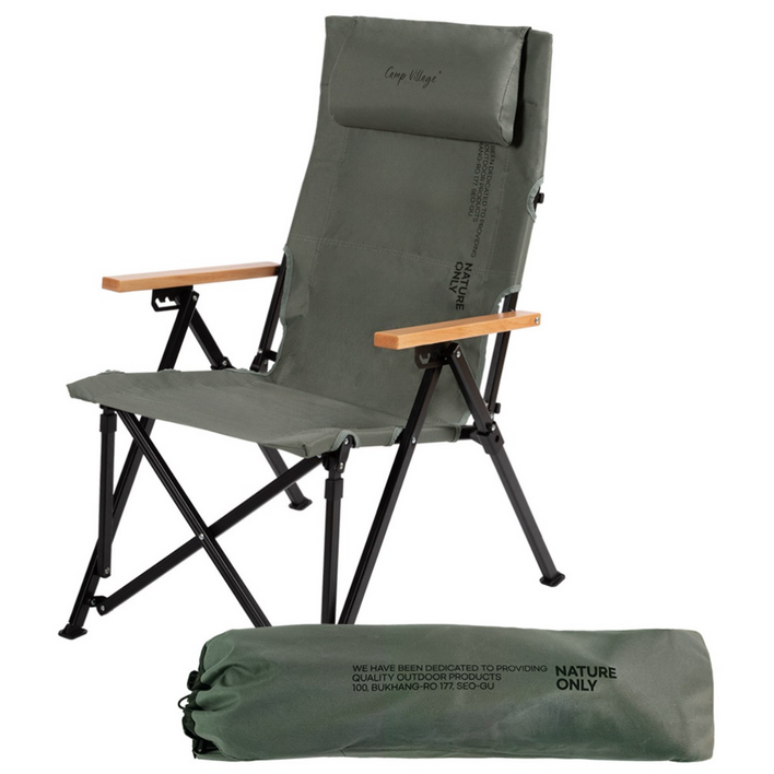 캠프빌리지 캠핑 낚시 4단 각도조절 접이식 리클라인 릴렉스체어 캠핑의자, 그레이, 1개