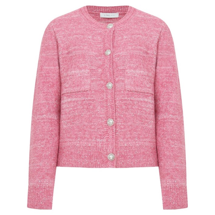 라인어디션 여성용 쥬얼버튼 메탈 믹스 카디건