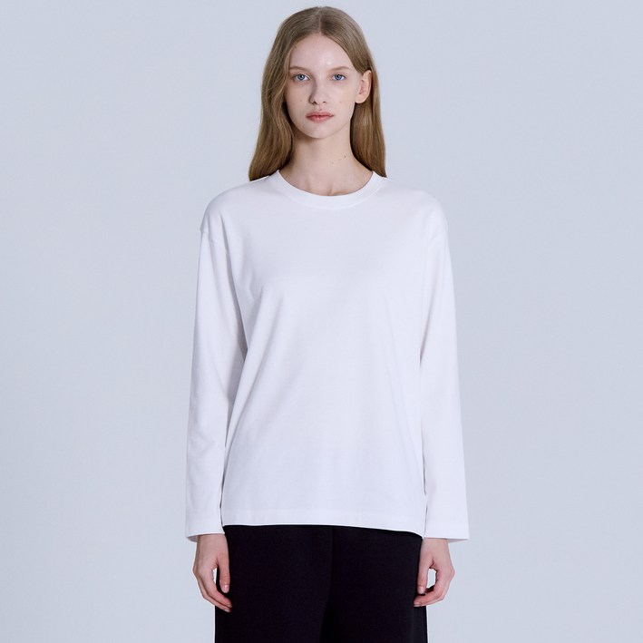 베이직하우스 여성용 통기성 40수 릴렉스핏 크루넥 긴팔 티셔츠 LATS0207
