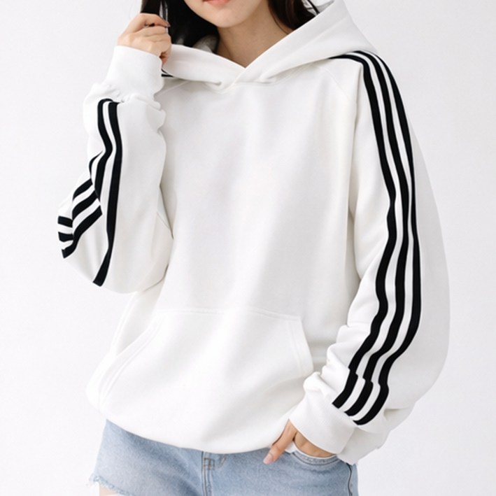 알로데 여성용 삼선 오버핏 후드 티셔츠