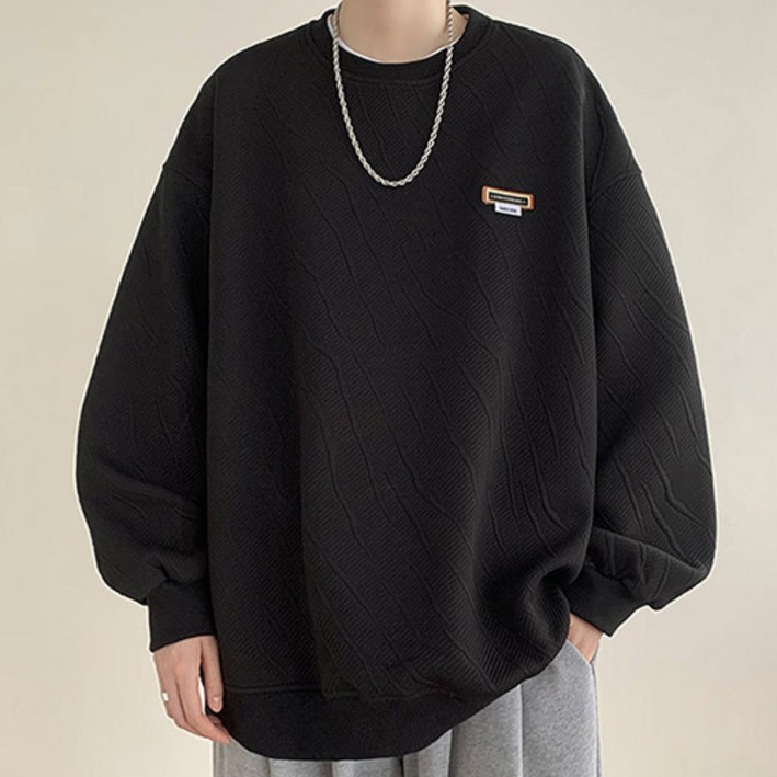 더플로우커머스 남성용 플로우폼 하이스트리트 텍스처 자카드 루즈핏 맨투맨