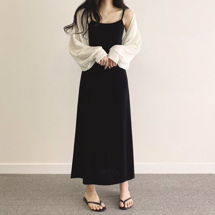 위드후이린 여성용 줄라이 볼레로 가디건  원피스 세트 롱기본 2단기장