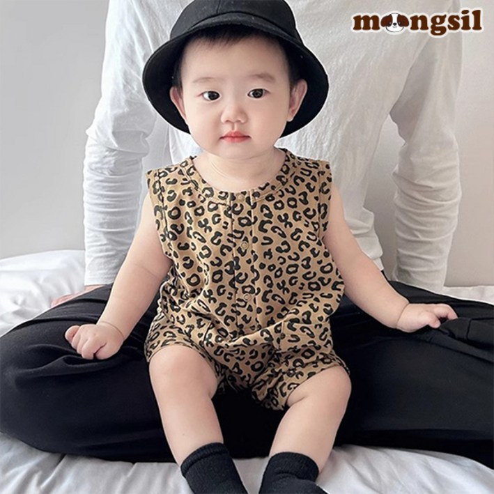 몽실이 레오파드 민소매 우주복 여름 외출복 돌촬영룩