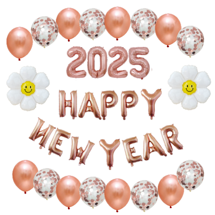 해피뉴이어 2025 풍선 신년 홈파티용품 세트, 로즈골드 해피뉴이어 2025 풍선 신년 홈파티용품 세트, 로즈골드