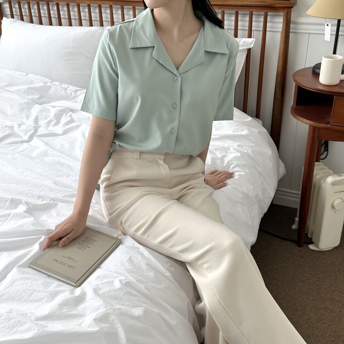플루터 여성 반팔 블라우스 셔츠 4종 7컬러 히든버튼 린넨워싱셔츠 오픈카라셔츠