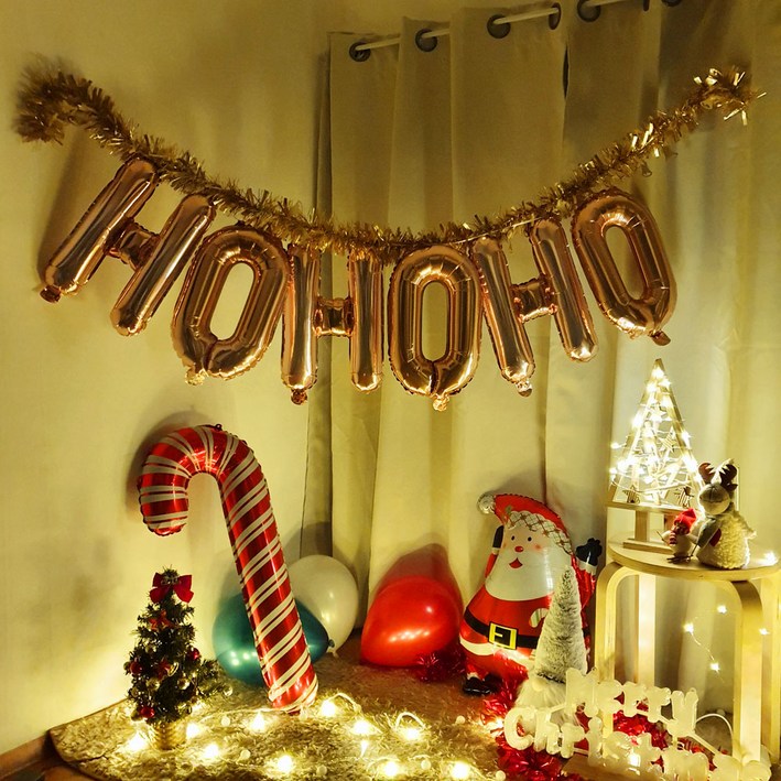 HOHOHO 크리스마스 풍선 파티세트이니셜루돌프코지팡이풍선산타풍선, 실버 HOHOHO 크리스마스 풍선 파티세트이니셜루돌프코지팡이풍선산타풍선, 실버